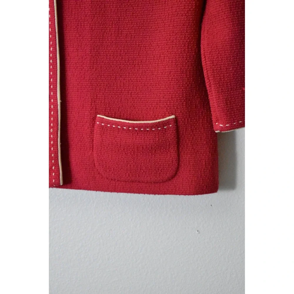 Vintage 50 Butte Knit Red 100% Wool Cardigan Sweater Pick Stitch Contrast Trim M - Picture 3 of 6